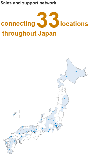 Sales and support network connecting 33 locations throughout Japan