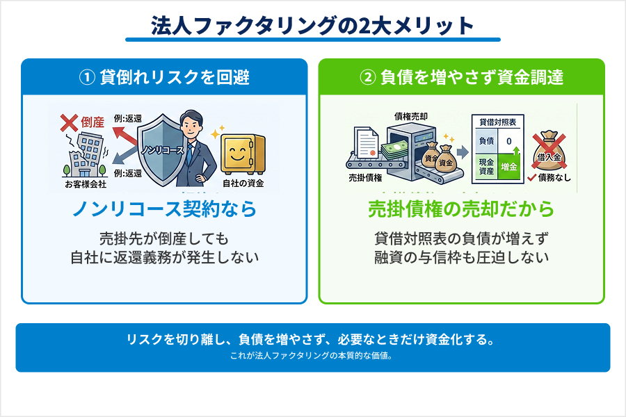 未回収リスク回避と財務諸表を健全に保つファクタリングのメリット