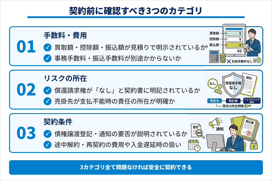 契約前に確認すべき3つのカテゴリー